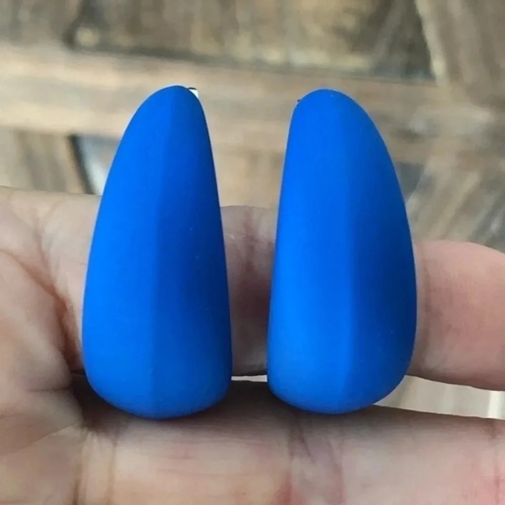 Royal Blue Large Silicone & Stainless Steel Retro Hoop Earrings NWT